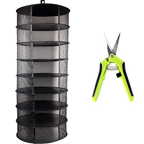 Growsun 2ft 8 Layer Herb Drying Rack Plant Hanging Mesh Dry Net W/Garden Scissor,Black