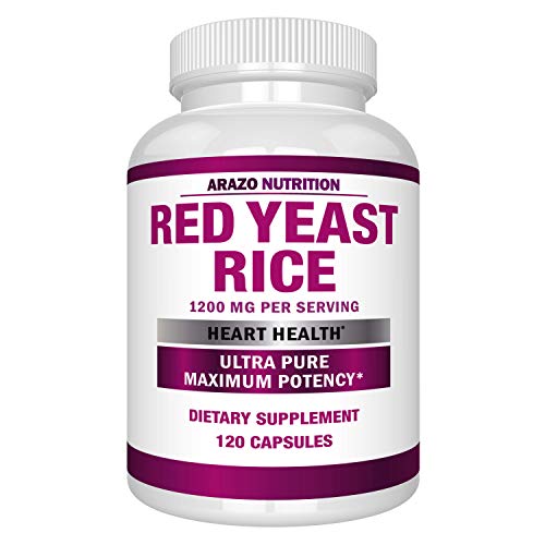 Book Cover Red Yeast Rice Extract 1200mg â€“ Citrinin Free Supplement â€“ Vegetarian 120 Capsules - Arazo Nutrition