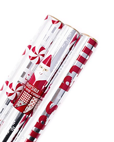 Hallmark Christmas Wrapping Paper, Santa Foil (Pack of 3, 60 sq. ft. ttl.), 5JXW1622 Foil Santa, 3 Pack