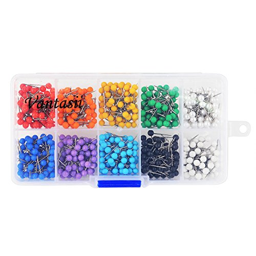 600 PCS Multi-Color Push Pins Map Tacks,1/8 inch Round Head with Stainless Point, 10 Assorted Colors (Each Color 60 PCS) in reconfigurable Container for Bulletin Board, Fabric Marking