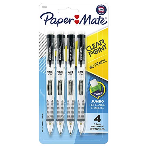 Paper Mate Clearpoint Mechanical Pencils, 0.7 mm Lead Pencil, Black Barrel, Refillable, 4 Pack