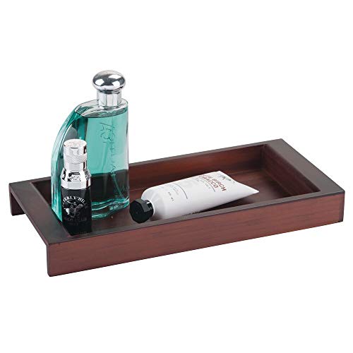 mDesign Bamboo Storage Organizer Tray for Bathroom Vanity Countertops, Closets, Dressers - Holder for Watches, Glasses, Cologne, Keys, Grooming Kit and Guest Hand Towels - Espresso Brown Finish