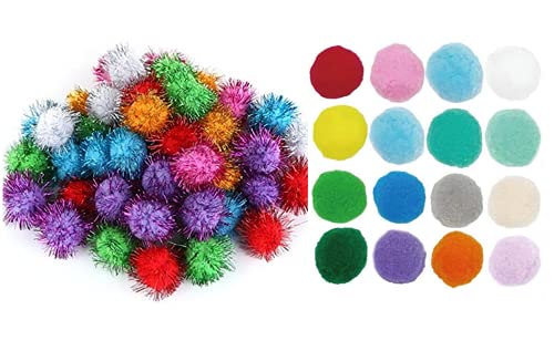 Tech-PÃƒâ€š Arts Craft Pom Poms Glitter Poms Sparkle BallsÃƒÃ¢â€šÂ¬Ã¢â‚¬Å“ Assorted Color (1.5 inch with Glitter Tinsel- 100 Pack)