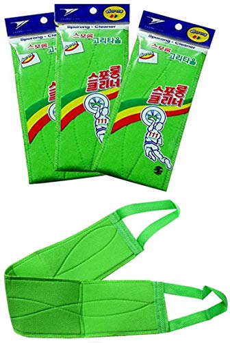 SPORONG x (3 pcs) Long Exfoliating Back Washcloth Bath Wash Towel Korean Italy Towel