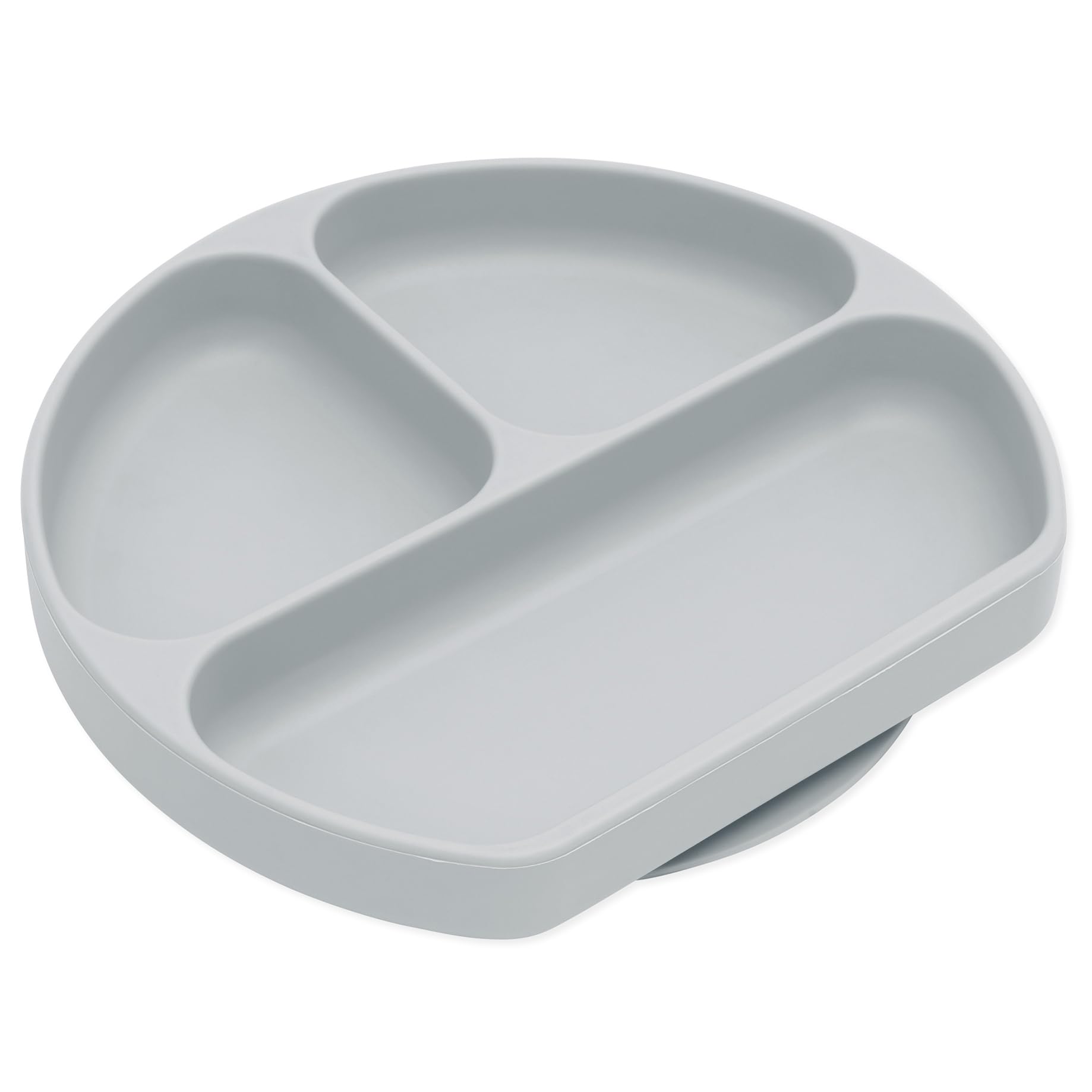 Bumkins Silicone Grip Dish, Suction, Divided & Baby Toddler Plate, BPA Free, Microwave Dishwasher Safe, Gray Gray-GD 3-Section