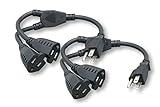 Cablelera ZADA36PQ-Y-P2 Power Cord Extension & Splitter, NEMA 5-15P to 2× NEMA 5-15R, 13A 125V, Short Extension Splitter, Black