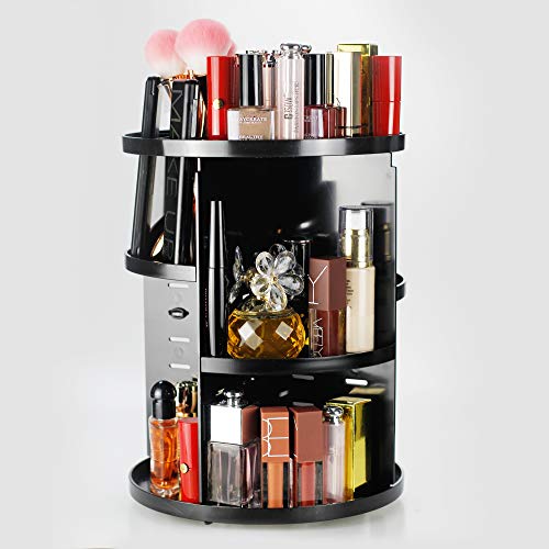Unique Home 360 Rotating Makeup Organizer,Large Capacity,Adjustable Makeup Storage,Fit Lipsticks,Cream,Brushes,Jewerlry,Countertop Shelf, Black Circle