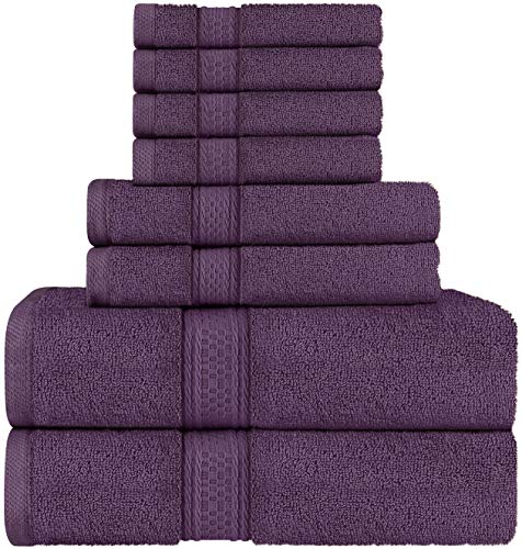 Book Cover Utopia Towels Plum Towel Set, 2 Bath Towels, 2 Hand Towels, and 4 Washcloths, 600 GSM Ring Spun Cotton Highly Absorbent Towels for Bathroom, Shower Towel (Pack of 8)