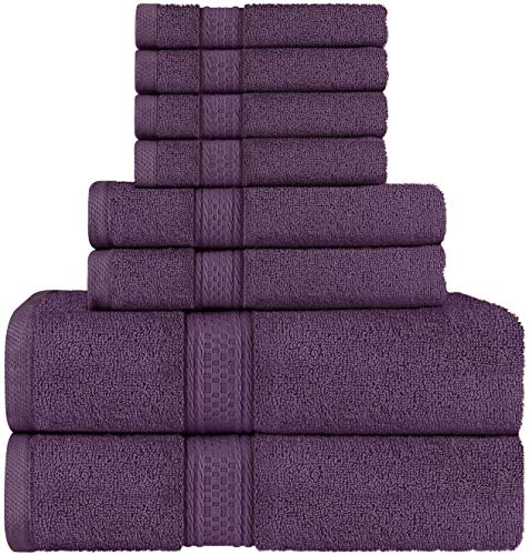 Utopia Towels Plum Towel Set, 2 Bath Towels, 2 Hand Towels, and 4 Washcloths, 600 GSM Ring Spun Cotton Highly Absorbent Towels for Bathroom, Shower Towel (Pack of 8)