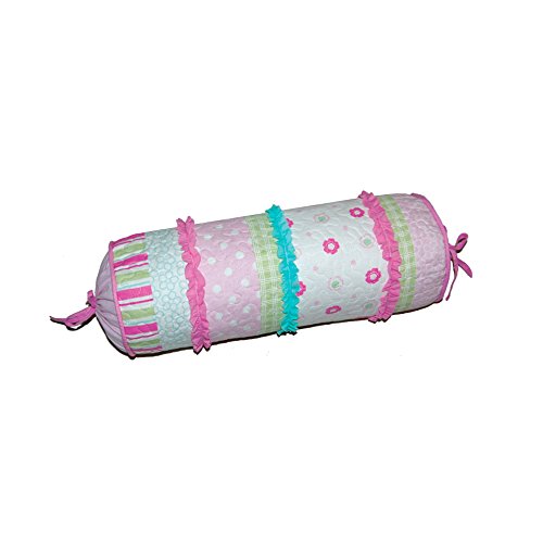 Cozy Line Home Fashions Greta Floral Pastel Flower Polka Dot Stripe Plaid Ruffled Decor Throw Pillow (Set of 1) Bolster, Square, Rectangular Bedding Accessories, Round, Pink, Blue