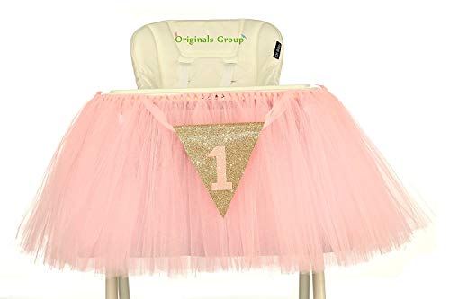 Originals Group 1st Birthday Baby Pink Tutu Skirt for High Chair Decoration for Party Supplies