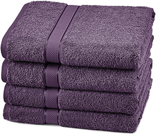 Book Cover Amazon Brand â€“ Pinzon 4 Piece Egyptian Cotton Bath Towels Set - Plum