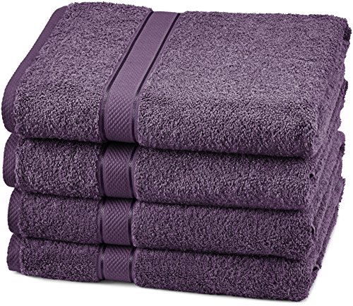 Amazon Brand â€“ Pinzon 4 Piece Egyptian Cotton Bath Towels Set - Plum