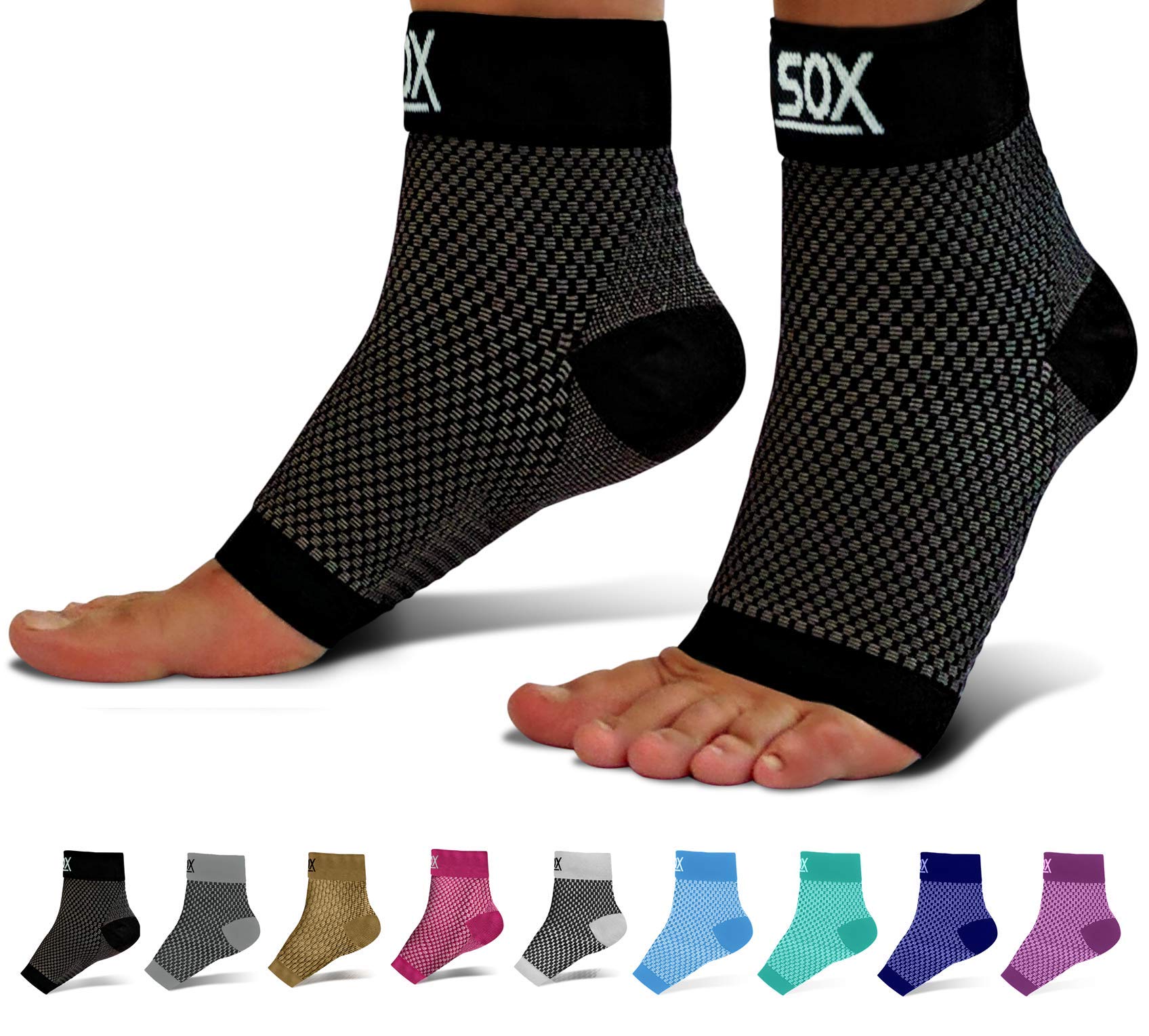SB SOX Plantar Fasciitis Relief Socks (1 Pair) for Women & Men - Best Compression Sleeves for All Day Wear with Foot/Arch Support for Pain Relief (Black, Medium) Black Medium