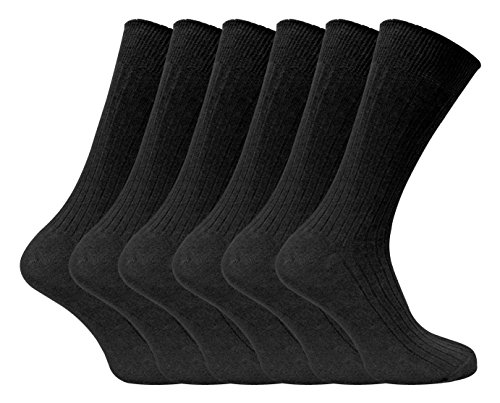 Mens 6 Pack Thin 100% Cotton Lightweight Breathable Ribbed Crew Dress Socks