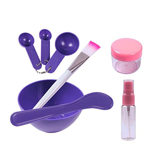 Teenitor Lady Facial Care Mask Facemask Mixing Tool Sets, Bowl Stick Brush Gauge 8 in 1 Set Purple
