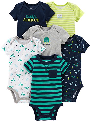 Simple Joys by Carter's Baby Boys 6-Pack Short-Sleeve Bodysuit, Navy/Turquoise, 3-6 Months