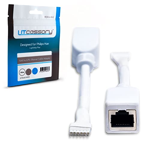 Litcessory RJ45 to 6-Pin Ethernet Cable Adapter for Philips Hue Lightstrip Plus (2 Pack - One Pair, White - STANDARD 6-PIN V3)