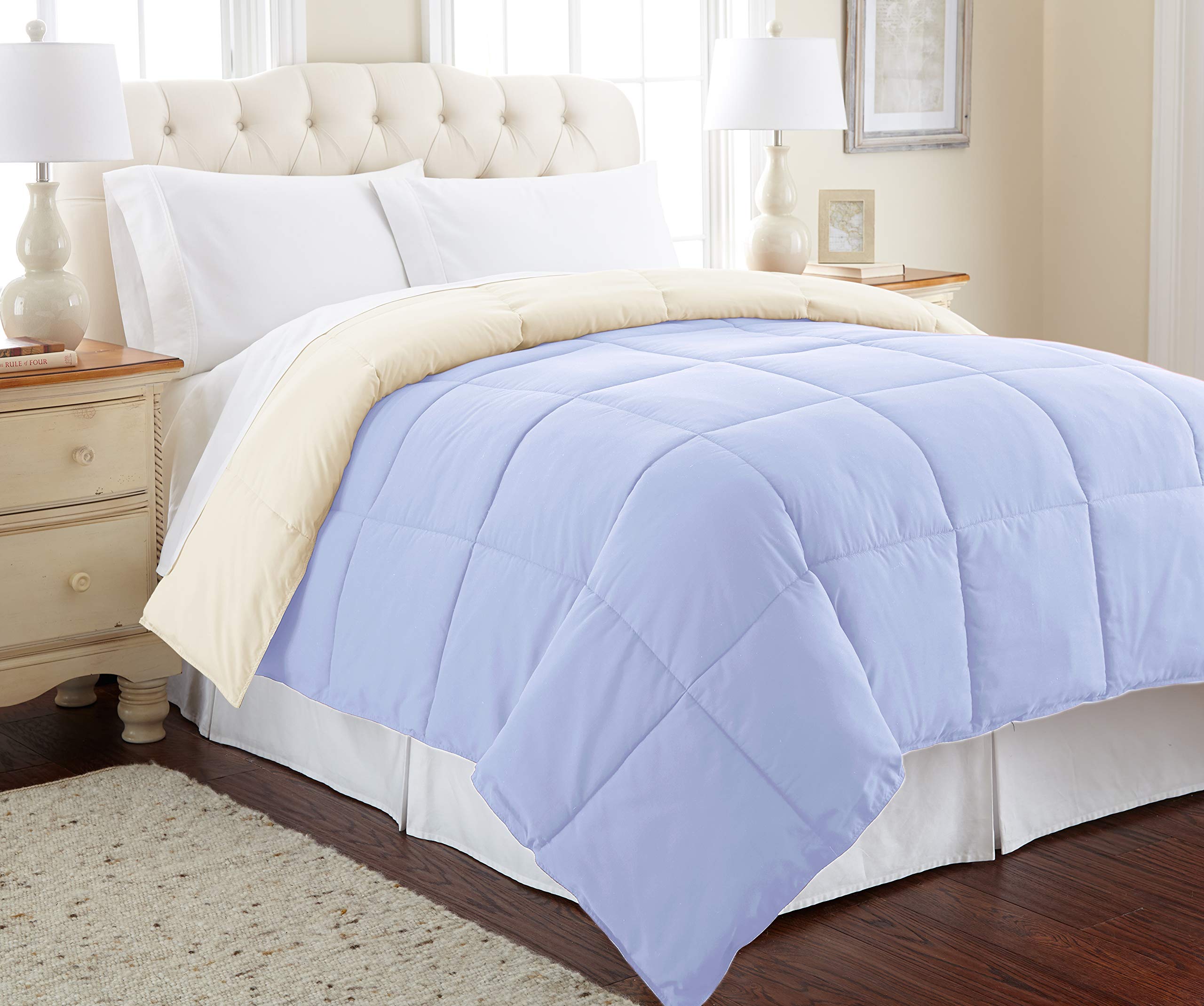 Book Cover Modern Threads Down Alternative Microfiber Quilted Reversible Comforter & Duvet Insert - Soft, Comfortable Alternative to Goose Down - Bedding for All Seasons Blue/Cream Twin Twin Blue/Cream