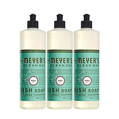 Book Cover Mrs. Meyer's Clean Day Dishwashing Liquid Dish Soap, Cruelty Free Formula, Basil Scent, 16 oz - Pack of 3