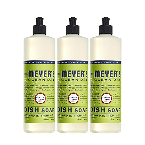 Book Cover Mrs. Meyer's Clean Day Dishwashing Liquid Dish Soap, Cruelty Free Formula, Lemon Verbena Scent, 16 oz - Pack of 3