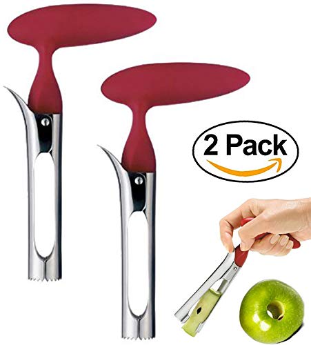 Book Cover 2 PACK - Apple Corer Lever Tool by BRIGHT KITCHEN Stainless Steel Pear Fruit Seed Remover Cherry Red Grip with Serrated Blade