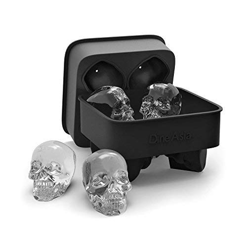 Book Cover 3D Skull Flexible Silicone Ice Cube Mold Tray, Makes Four Giant Skulls, Round Ice Cube Maker, Black- Pack of 1