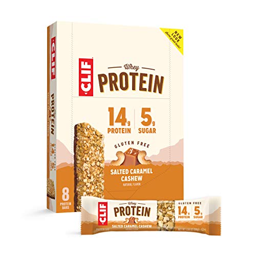 Clif Whey Protein - Gluten Free Snack Bars - Salted Caramel Cashew -Gluten Free -Whey Protein- Non-GMO (1.98 Ounce Complete Protein Bars, 8 Count)