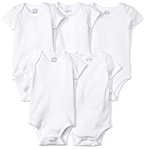 Moon and Back Baby Set of 5 Organic Short-Sleeve Bodysuits, White Cloud, 0-3 Months