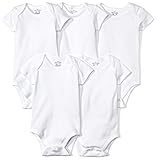 Moon and Back Baby Set of 5 Organic Short-Sleeve Bodysuits, White Cloud, 0-3 Months