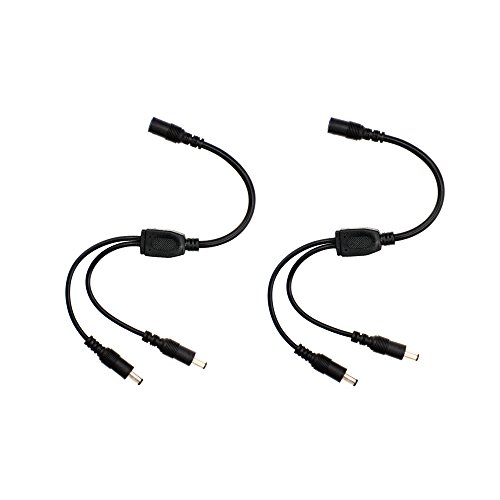 2 Pack black 1 Female to 2 male 5.5mm X 2.1mm CCTV DC Power Supply Splitter Cable