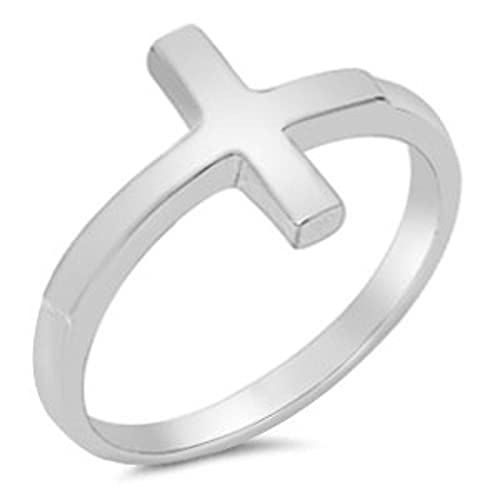 CHOOSE YOUR COLOR Sterling Silver Sideways Cross Ring