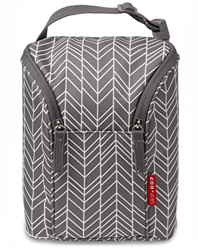 Skip Hop Baby Bottle Bag, Grab & Go, Grey Feather, 6.75x3.5x9 Inch (Pack of 2)