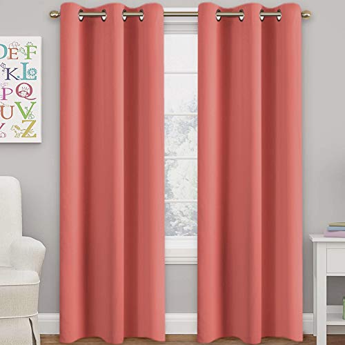 Book Cover Turquoize Solid Blackout Drapes, Room Darkening, Coral, Themal Insulated, Grommet/Eyelet Top, Nursery/Living Room Curtains Each Panel 42