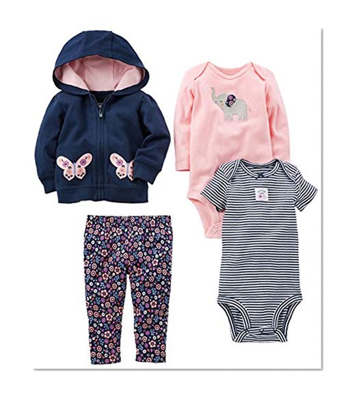 Book Cover Simple Joys by Carter's Baby Girls 4-Piece Little Jacket Set, Navy/Pink Floral, 0-3 Months