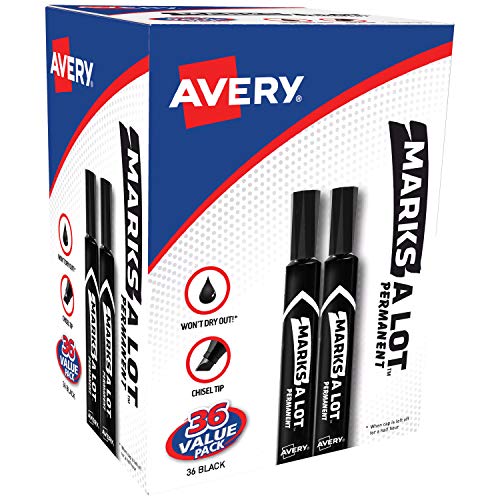 Book Cover Avery Marks-A-Lot Permanent Markers, Large Desk-Style Size, Chisel Tip, Water and Wear Resistant, Value Pack of 36 Black Markers (98026)