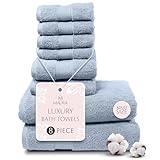 Maura 8 Piece Bath Towel Set.2 Extra Large 30"x56" Premium Turkish Bath Towels, 2 Hand Towels, 4 Washcloths. Thick, Soft, Plush and Highly Absorbent Luxury Hotel & Spa Quality Towels - Serenity Blue