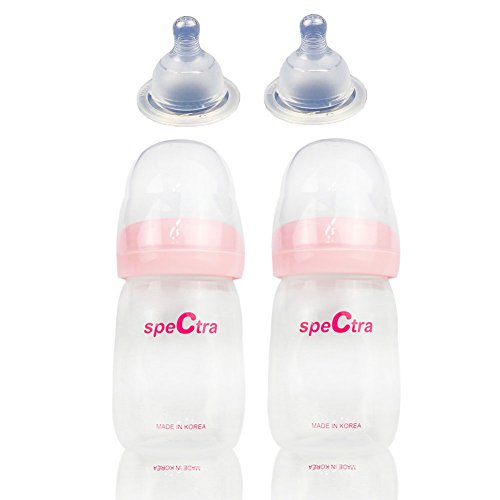 Book Cover ORIGINAL SpeCtra Breast Milk Storage Bottle - 5 FL OZ/160ml 2 Pack - Made to fit Spectra Breast Shield or Flange made for SpeCtra Breast Pumps S1, S2, M1, S9. Include 2 Nipples For Bottle(PINK)