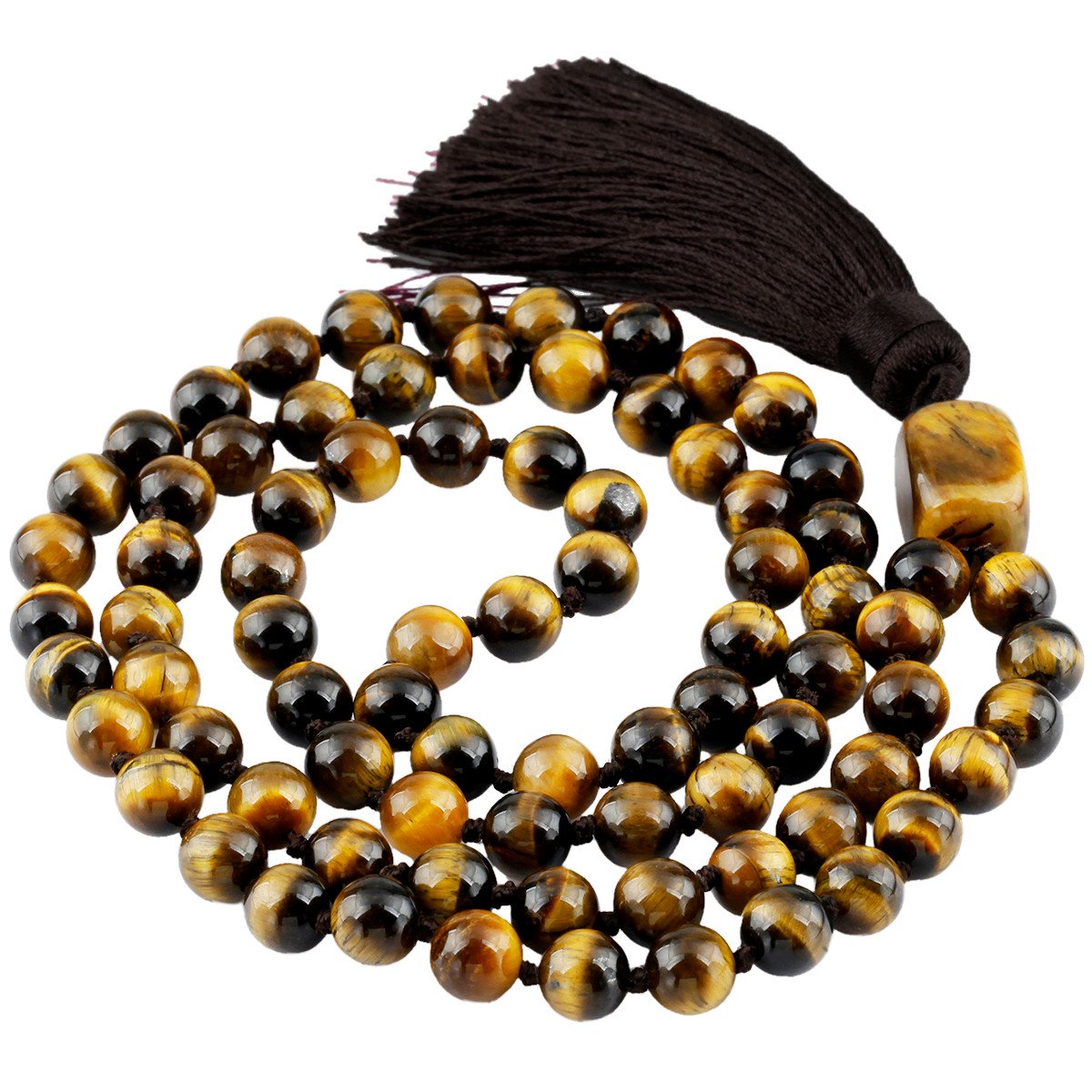 SUNYIK Semi Precious Stone Wrap Bracelet,Beaded Necklace Tibetan Buddhist Prayer Beads #3-Tiger's Eye Stone