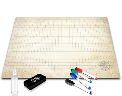 Book Cover Battle Grid Game Mat 36 X 24 - Portable RPG Table Top Role Playing Map & Dungeons and Dragons Starter Set - DND Tabletop Gaming Mats Map Tiles Keep Reusable Figure Board Games Pieces from Sliding