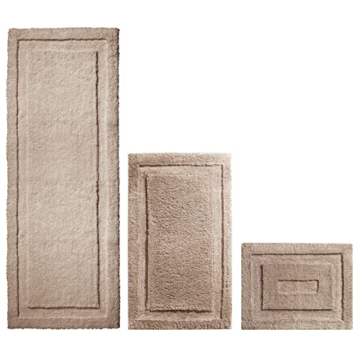 Book Cover mDesign Microfiber Bath Mat Set - 3 Piece Bathroom Rugs - Non-Slip Floor Mats for After Bath, Shower - Water Absorbent, Machine Washable Bathroom Carpet Rugs - Hydra Collection - Set of 3, Linen/Tan