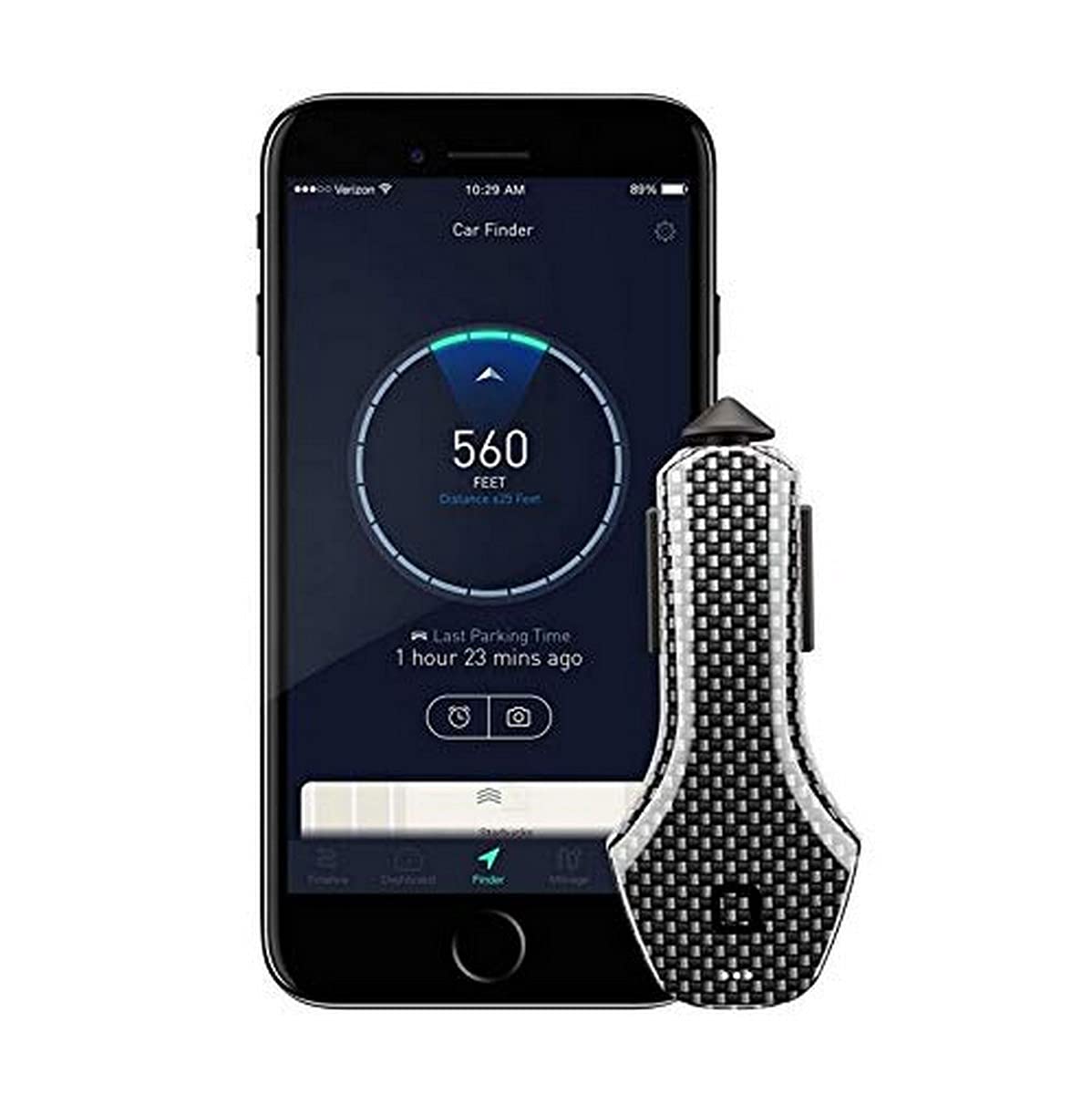 nonda ZUS Smart Car Charger Quick Charge 36W, Monitor Car Battery and Find Your Car, 2 Reversible USB Ports and Led for iPhone XS/Max/XR/X/8/7/6/Plus, ZU44BKRN