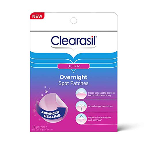 Book Cover Acne Treatment Face Patches - Clearasil Ultra Overnight Spot Patches Advanced Healing for Acne Control, 18 Count.