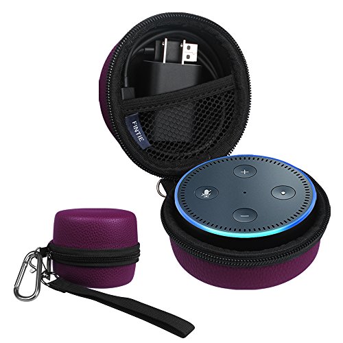 Book Cover Fintie Protective Carrying Case for Amazon Echo Dot 2nd Generation - Shock Proof EVA Cover Zipper Portable Travel Bag Box (Fits USB Cable and Wall Charger), Purple