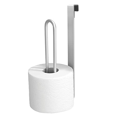 mDesign Aluminum Metal Over The Tank Toilet Tissue Paper Roll Holder Dispenser and Reserve for Bathroom Storage and Organization - Hanging - Space Saving Design, Holds 2 Rolls - Rust Free - Silver