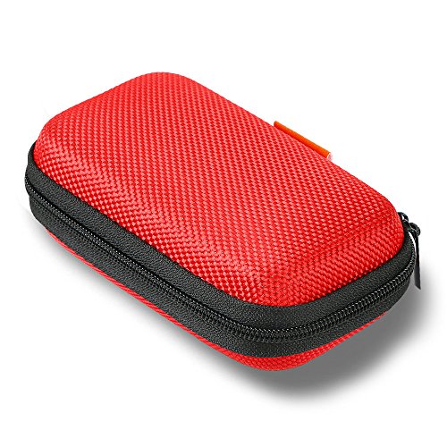Book Cover GLCON Red Rectangle Portable Protection Hard EVA Case,Mesh Inner Pocket,Zipper Enclosure Durable Exterior,Lightweight Universal Carrying Bag for Headset Earbud Charge Cable USB Mp3 Key Change Purse