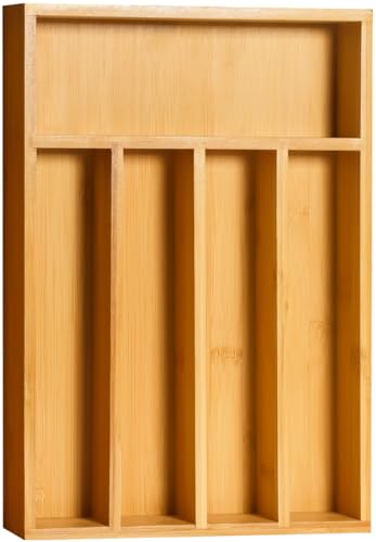 Utopia Kitchen Silverware Organizer, Bamboo Utensil Drawer Organizer for Cutlery, Utensils & Flatware (5 Compartment, Natural) Pack of 1