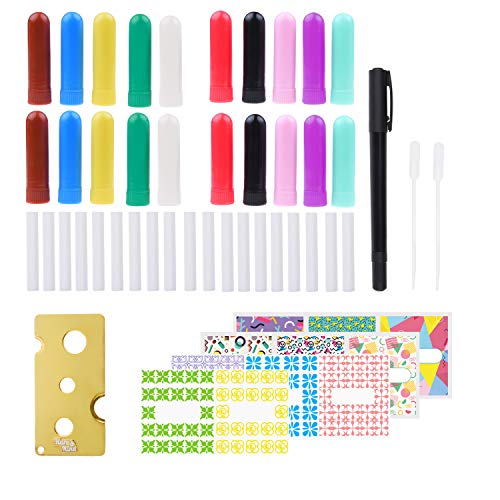 Book Cover Kare & Kind Nasal Inhaler Tubes - Kit contains: 20 empty nasal inhaler tubes (with wicks) in 10 different colors, 20 extra wicks, 1 opening tool, 44 writable stickers, 2 mini droppers and 1 pen