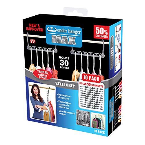 Wonder Hanger Max New & Improved, Pack of 10 â€“ Triples Closet Space for Easy, Effortless, Wrinkle-Free Clothes, Comes Fully Assembled, Grey