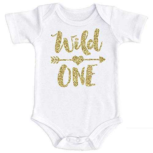 Olive Loves Apple Wild One 1st Birthday Bodysuit for Baby Girls First Birthday Outfit Gold on White Bodysuit 18 Months